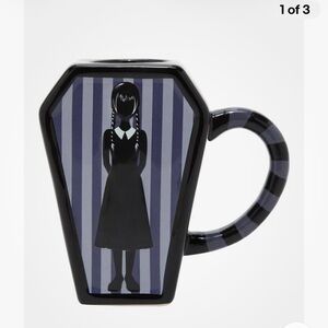 Wednesday Addams Gothic Coffin-Shaped Ceramic Mug with Striped Handle